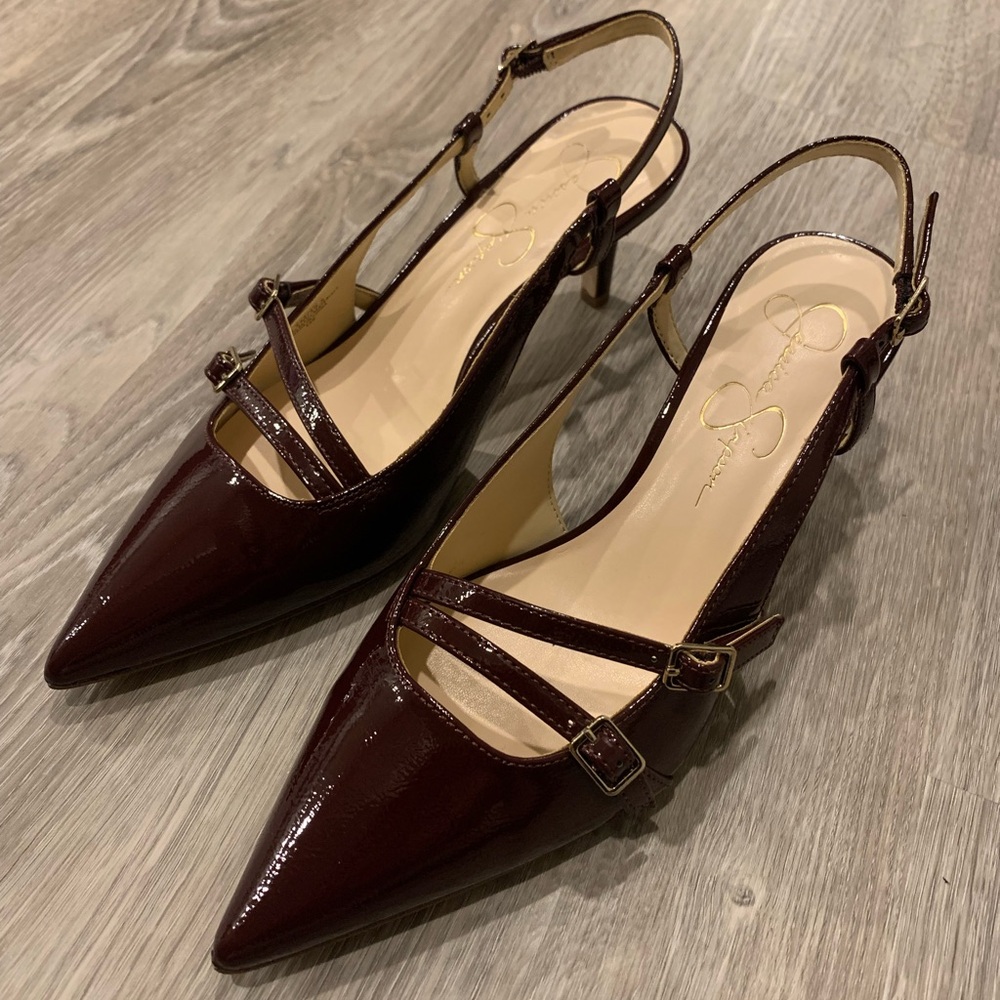Jessica Simpson Slingback Burgundy Kitten Heels 🥀